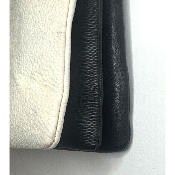 Isaac Mizrahi New York Handbag Leather Purse Creme Black Medium Tote Vintage - Picture 6 of 15